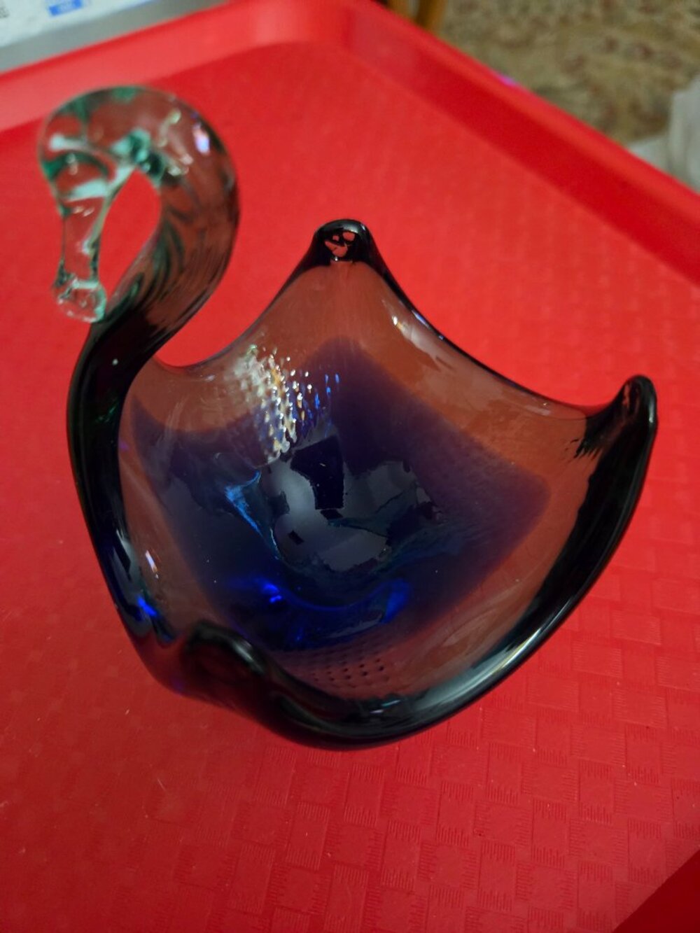 vintage murano style art glass swan bowl 1970s